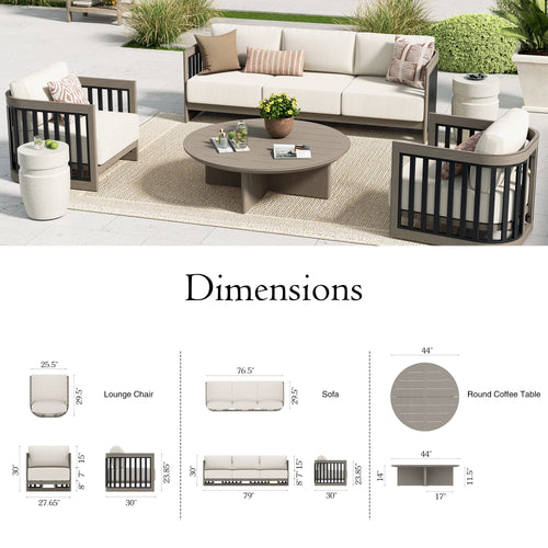 Sereno 4 Pieces Patio Sofa Set With Fixed Chairs and Round Coffee Table