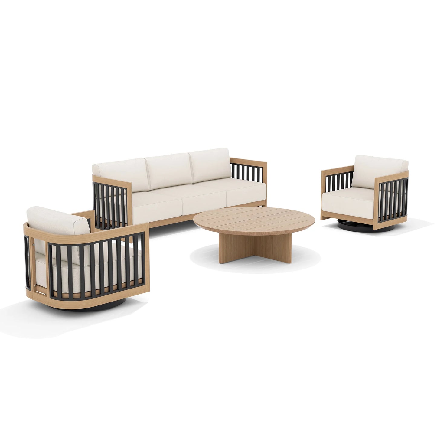Sereno Outdoor Sofa Set With Swivel Chairs and Round Coffee Table (Set of 4)