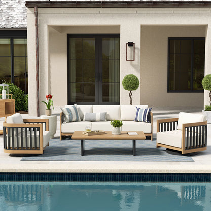 Sereno Outdoor Sofa and 2 Swivel Chairs with Rectangular Coffee Table