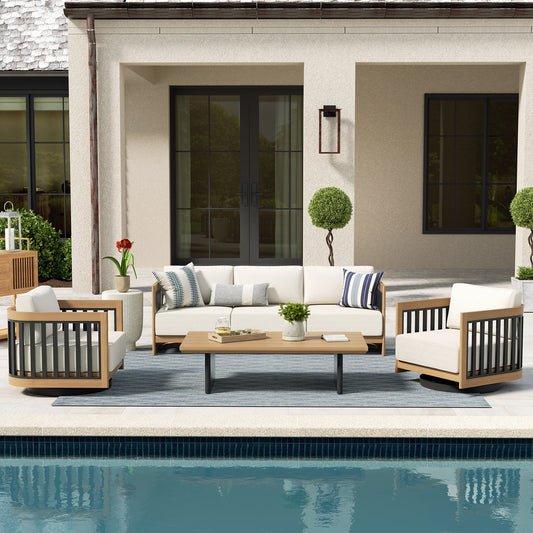 Sereno Outdoor Sofa and 2 Swivel Chairs with Rectangular Coffee Table