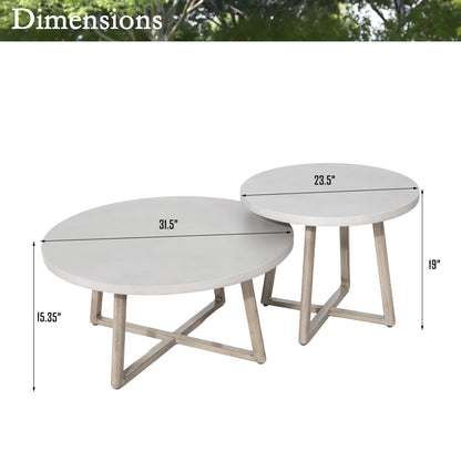 Spy Round Nesting Coffee Table With Sythetic Fibre Concrete Tabletop 2-Pieces