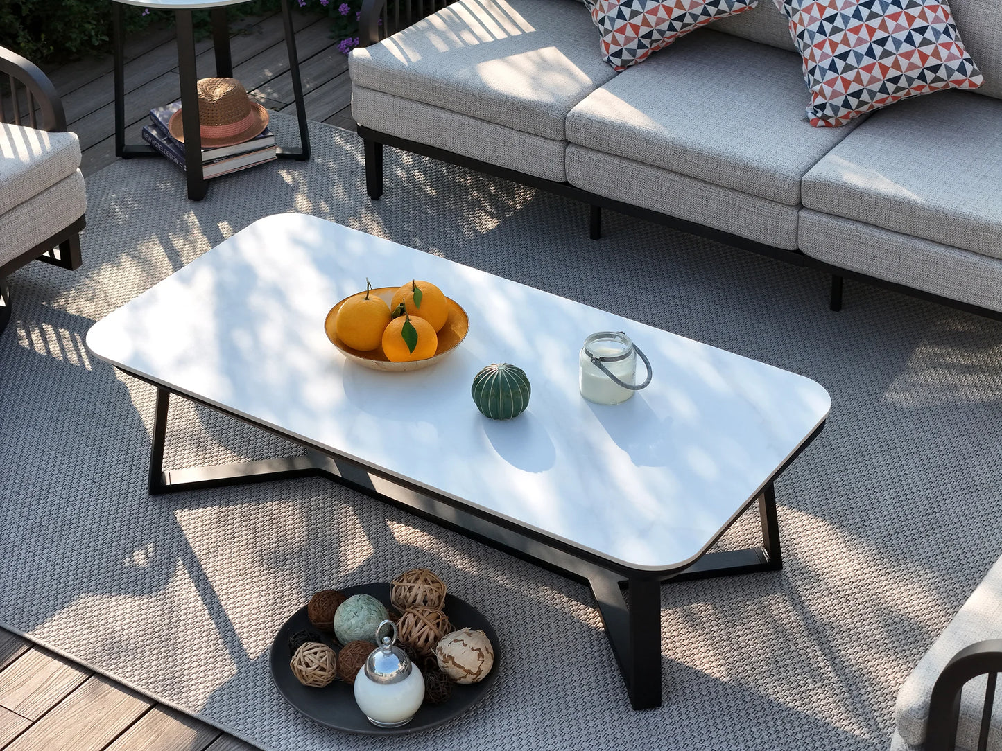 PEAKHOME-Stipa Rectangular Coffee Table With Sintered Stone Tabletop