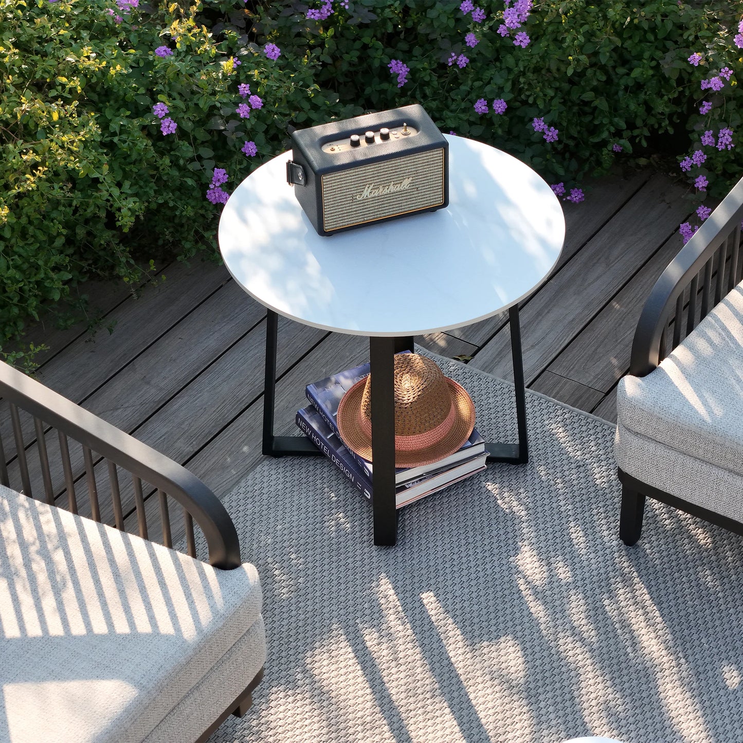 PEAKHOME-Stipa Round End Table With Sintered Stone Tabletop