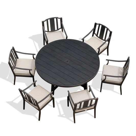 Tamarin 7-Piece Round Outdoor Dining Set With Armchair