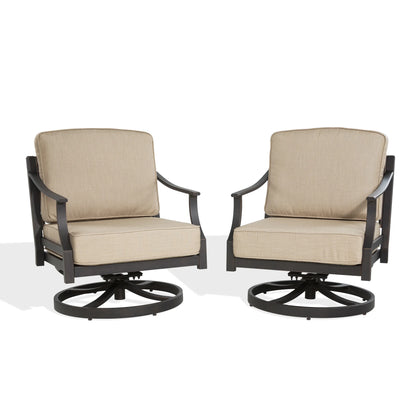 Two swivel chairs with beige cushions 