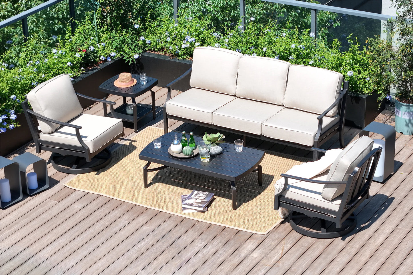 Tamarin 5 Pieces Aluminum Patio Conversation Set With Swivel Chair