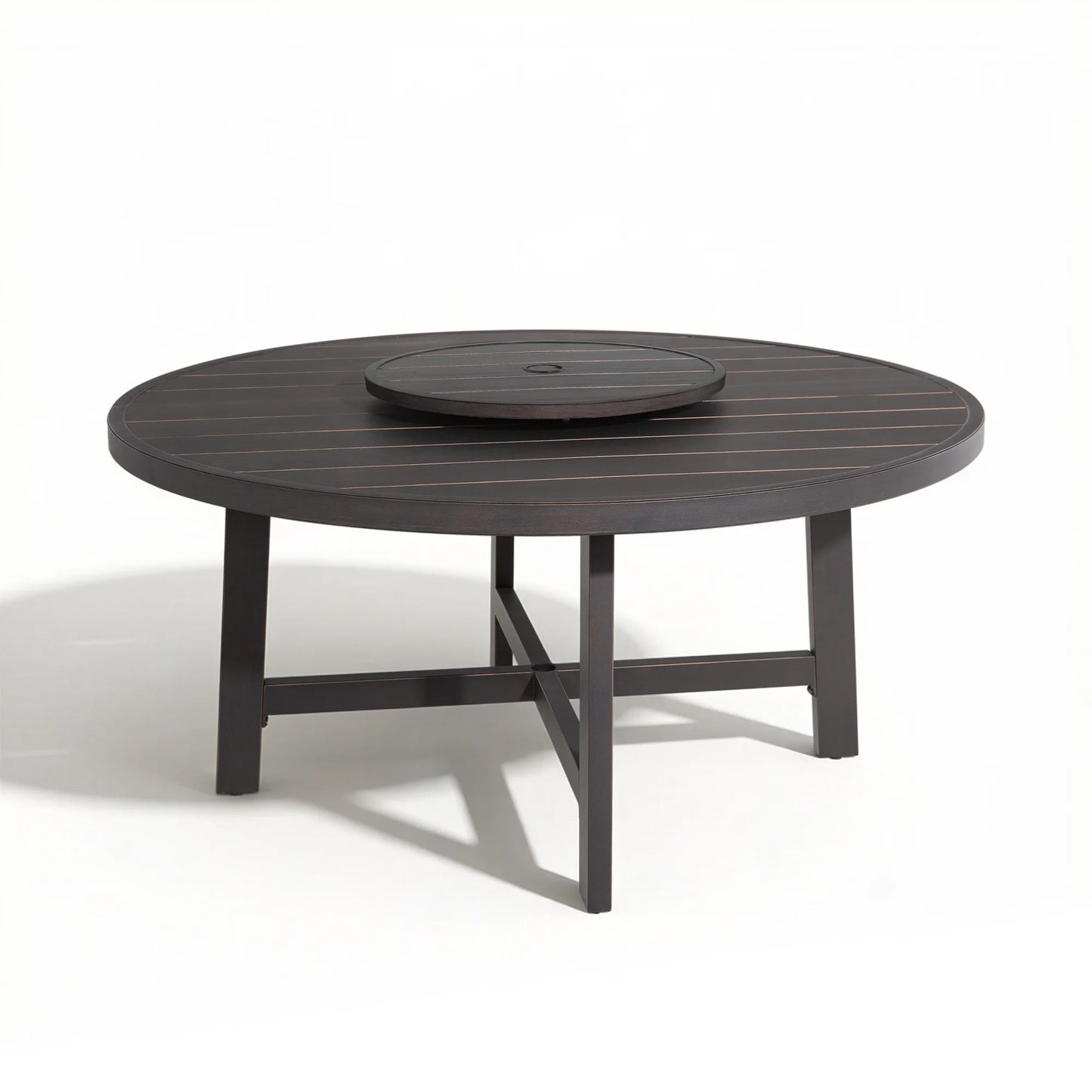 Round dark brown outdoor table on a white background