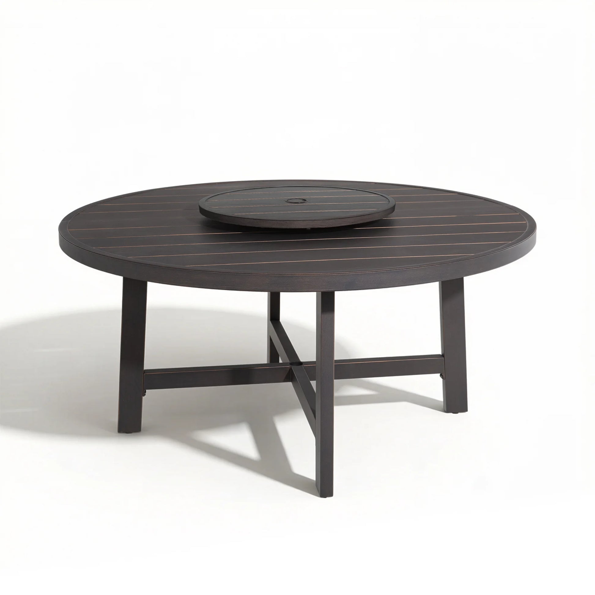 Round dark brown outdoor table on a white background