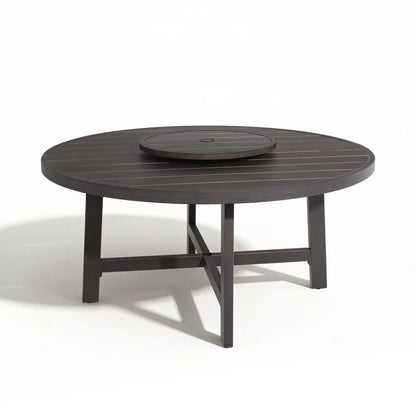 Round dark brown outdoor table on a white background