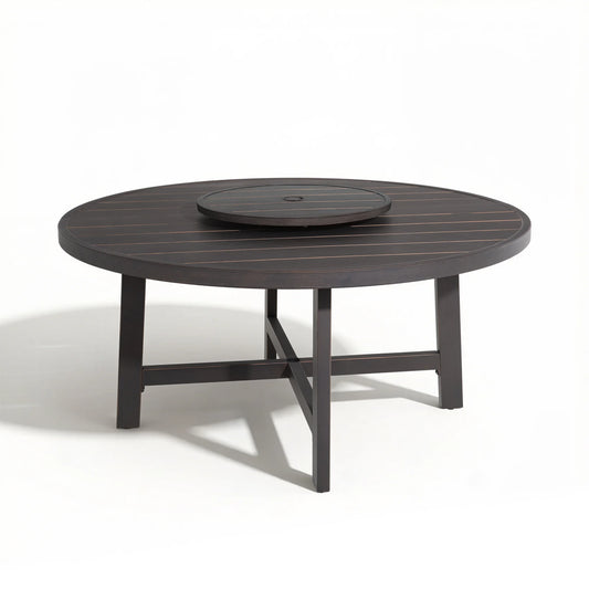 Tamarin 61.45 Inch Patio Round Dining Table With Lazy Susan Tray