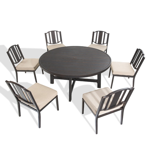 Tamarin 7-Piece Round Outdoor Dining Set with Armless Chairs‌