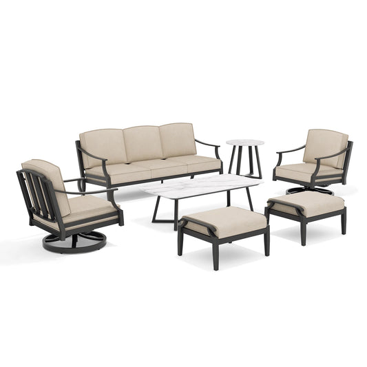 Tamarin 7-Pieces Conversation Sofa set with Sintered Stone Table