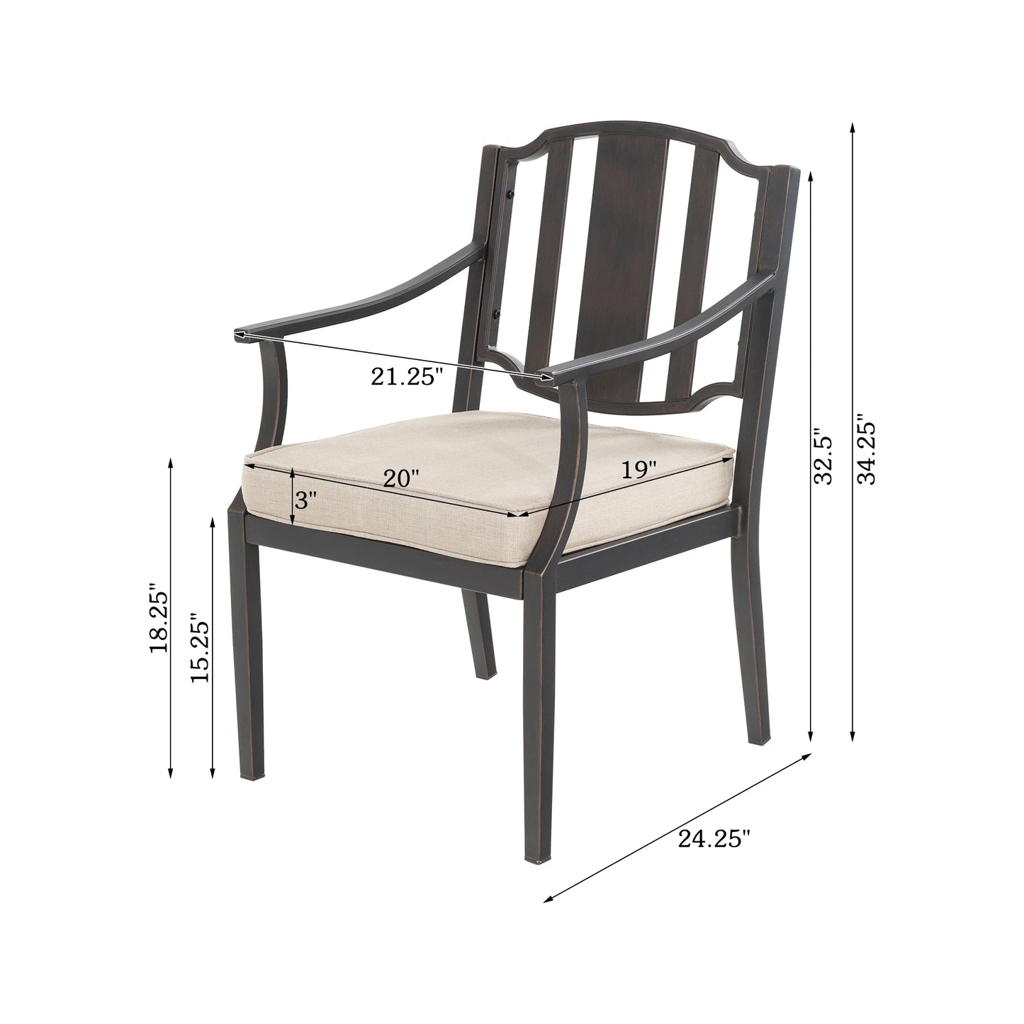 Tamarin 2-Piece Metal Outdoor Dining Chair