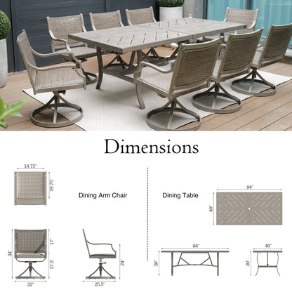 Tampa 9 Piece Rectangular Patio Dining Set with Swivel Chair
