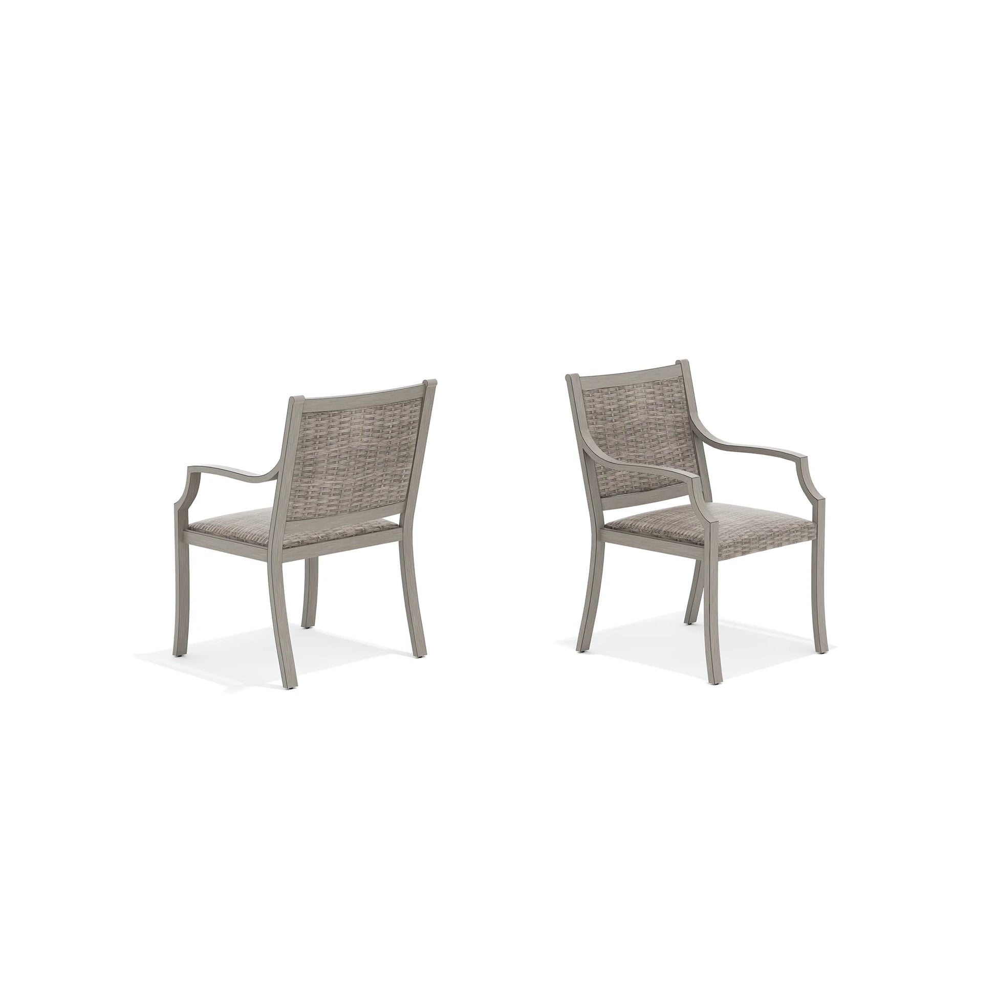 Two gray wicker chairs 