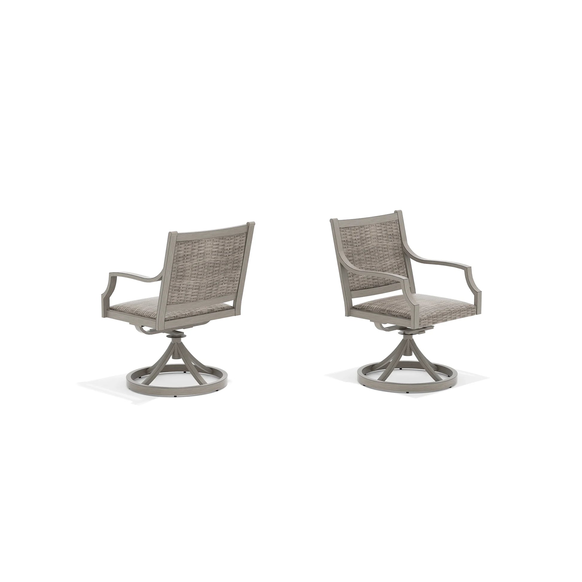 Two wicker swivel chairs