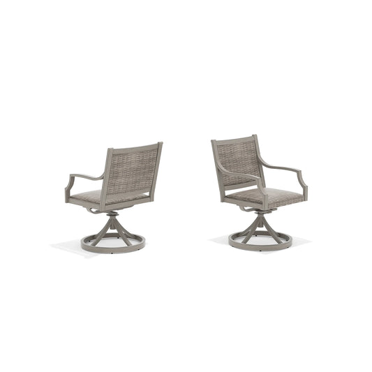 Two wicker swivel chairs
