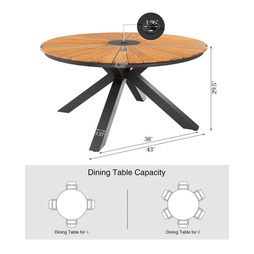 PEAKHOME Nuova Patio Teak Round Dining Set With Textilene Chair