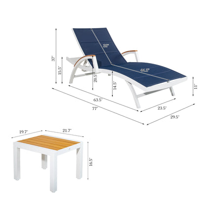 Chambray 3pcs Patio Armrest Chaise Lounge Set With Phifertex® Sling Fabric