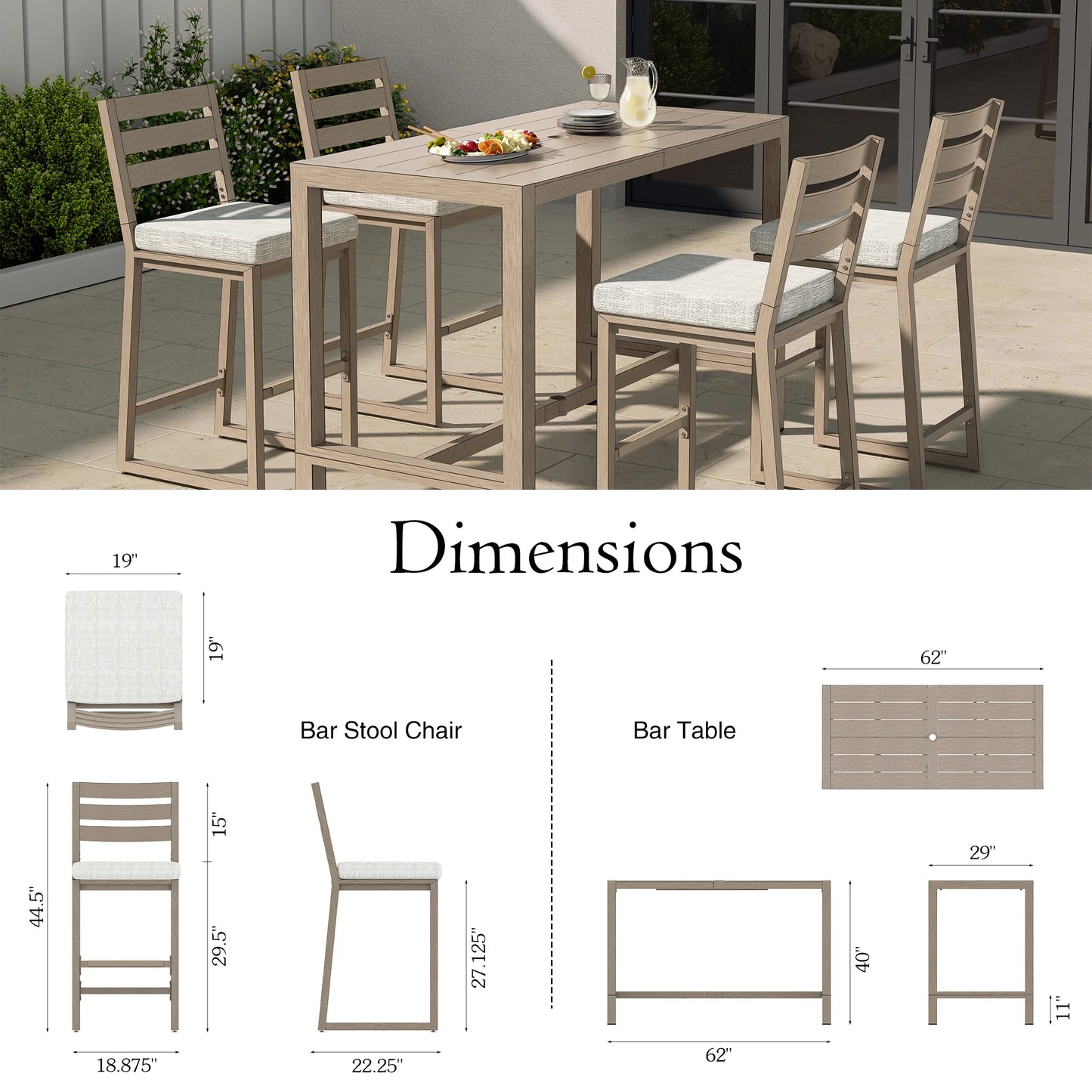 Winston Outdoor Bar Table and 4 Barstools