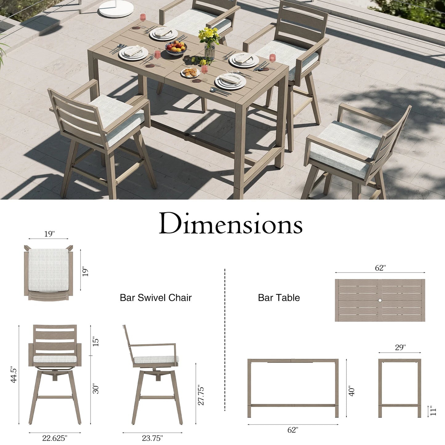 Winston Patio Bar Table and 4 Swivel Bar Stools