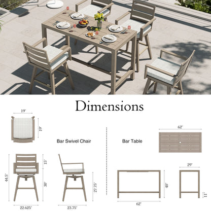 Winston Patio Bar Table and 4 Swivel Bar Stools