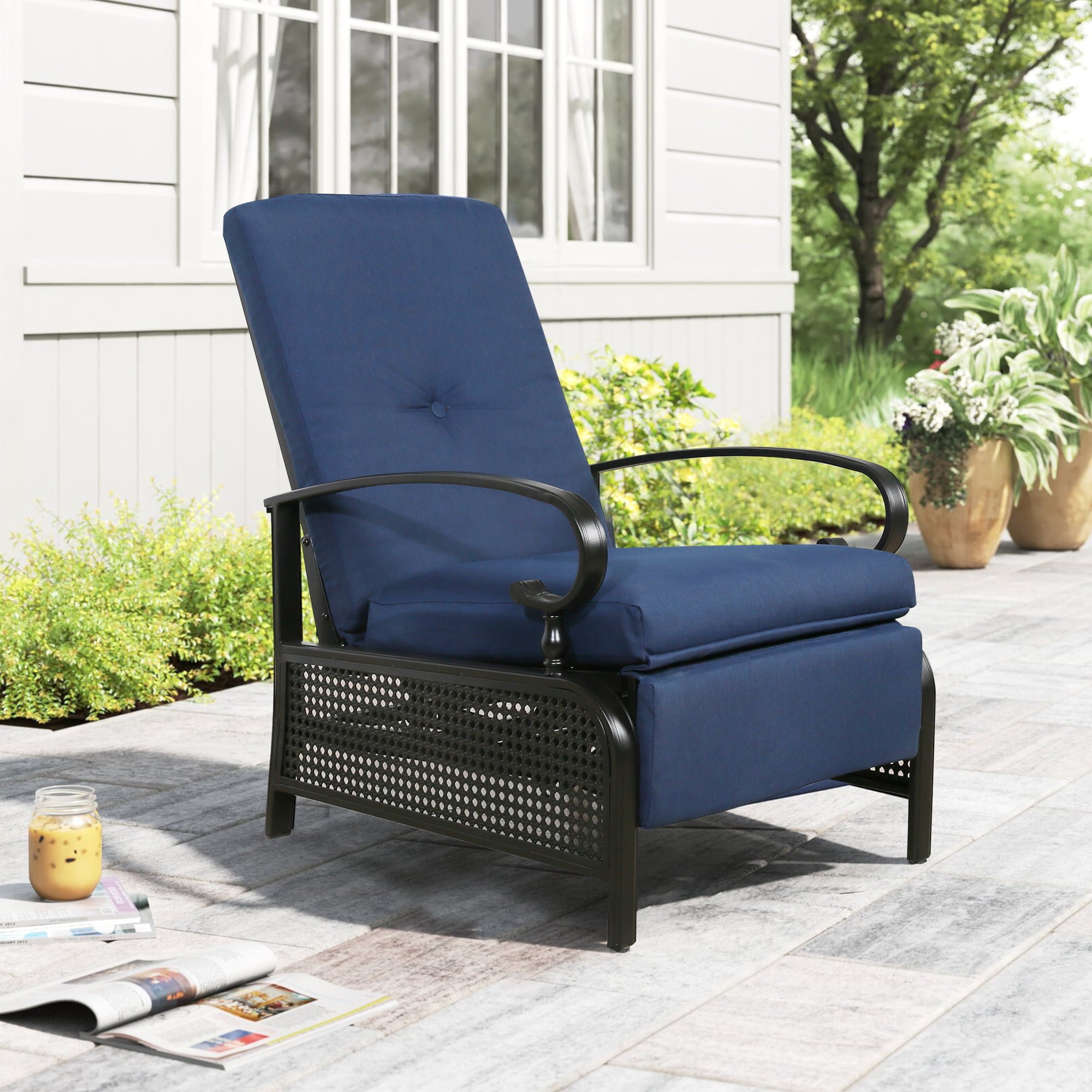 Patio Recliner Chair Automatic Adjustable Back Outdoor Lounge Chair wi ...