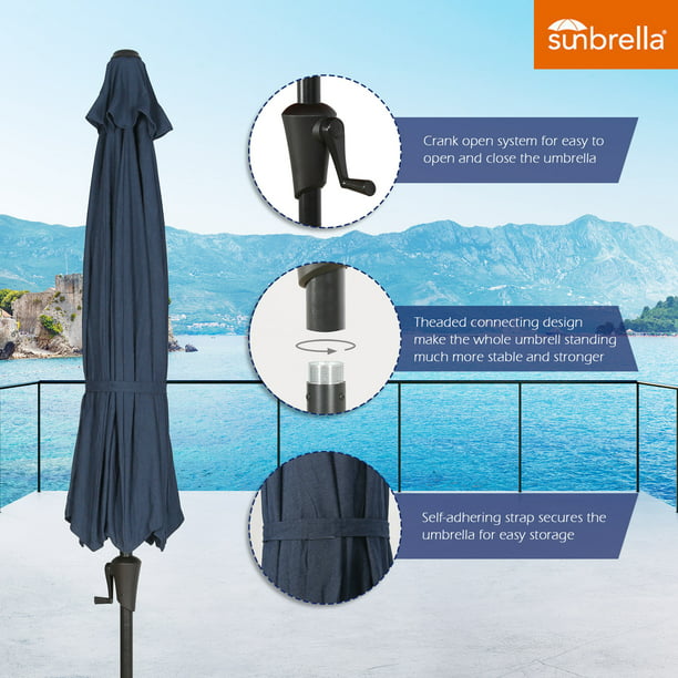9 Ft Outdoor Tiltable Round Market Sunbrella Umbrella with Aluminum Pole and Crank, Canvas Navy(Stand Not Included)