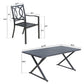 7 Pieces Patio Dining Set with 6 Steel Stackable Dining Chairs, Rectangular 66.75"L Woodiness Grains Dining Table with 1.57” Umbrella Hole