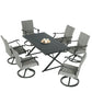7 Pieces Patio Dining Set with 6 Swivel Wicker Dining Chairs, Rectangular 67.75"L Woodiness Grains Dining Table with 1.57” Umbrella Hole