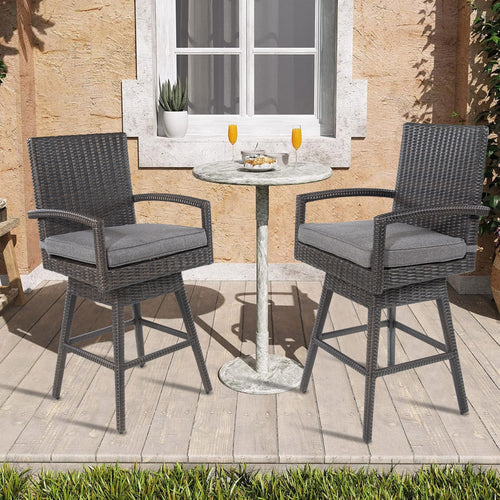 PEAKHOME Outdoor Rattan Swivel Bar Stools With Backs