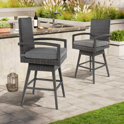 PEAKHOME Outdoor Rattan Swivel Bar Stools With Backs