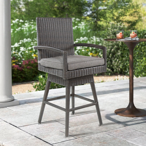 PEAKHOME Outdoor Rattan Swivel Bar Stools With Backs