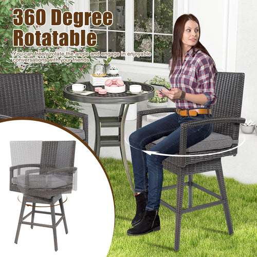 PEAKHOME Outdoor Rattan Swivel Bar Stools With Backs