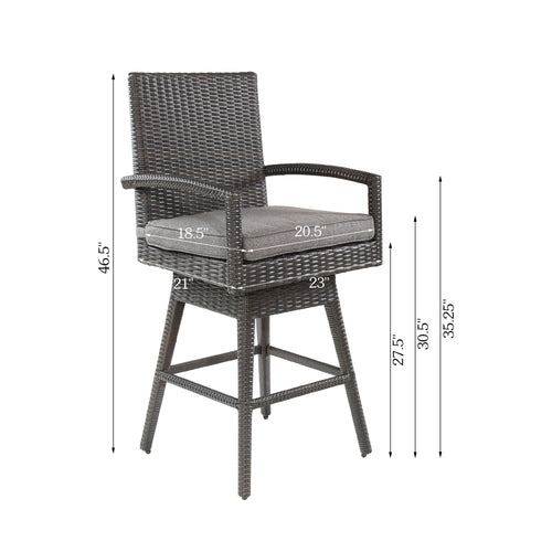 PEAKHOME Outdoor Rattan Swivel Bar Stools With Backs