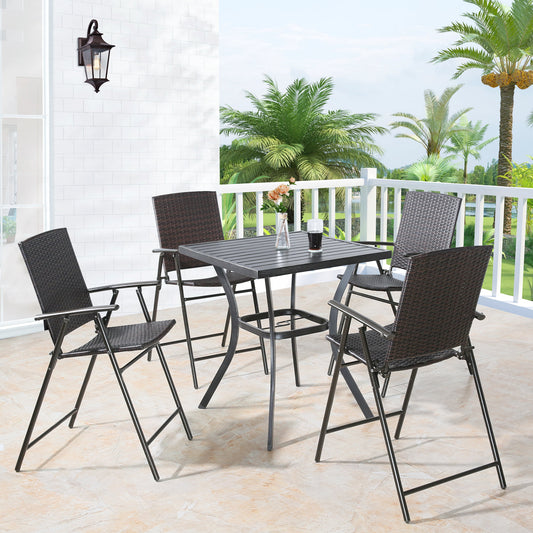 5 Pieces Patio All-Weather Folding Wicker Bar Stool Set Outdoor Counter Chairs Dining Chairs for 4 Person