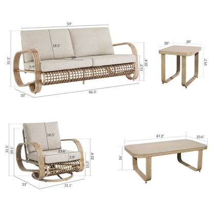 Arsterie 5 Pieces Aluminum Patio Loveseat Set With Wicker Decoration