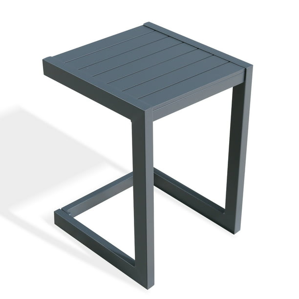 Patio Aluminum Side Table Outdoor Indoor C Shaped End Table, Dark Grey