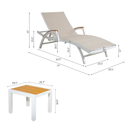 Chambray 3-Piece Outdoor Chaise Lounge Set With Oatmeal Phifertex® Sling Fabric