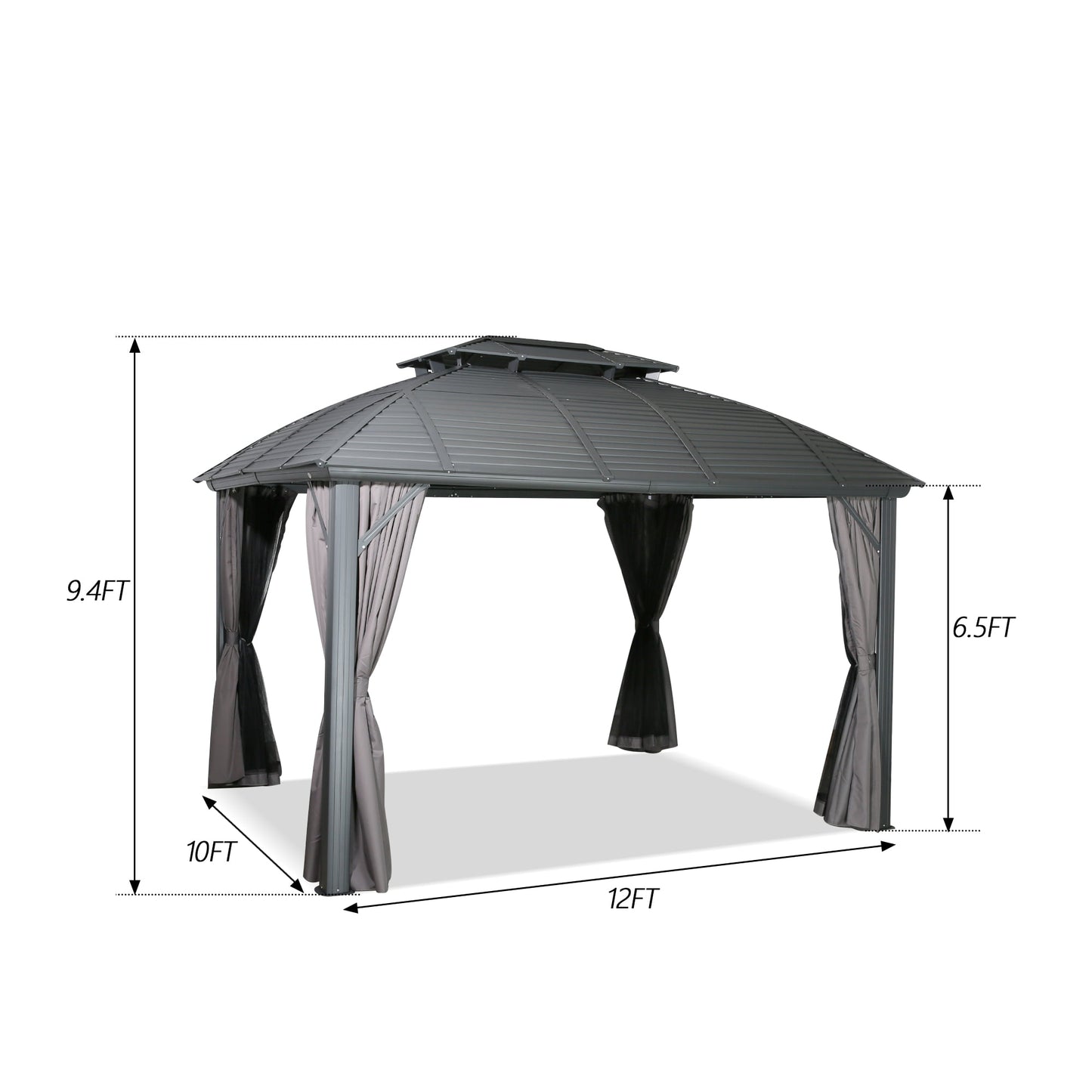 10 ft x 12 ft Aluminum Outdoor Hardtop Patio Gazebo with Double Roof for Patio, Garden, Lawn