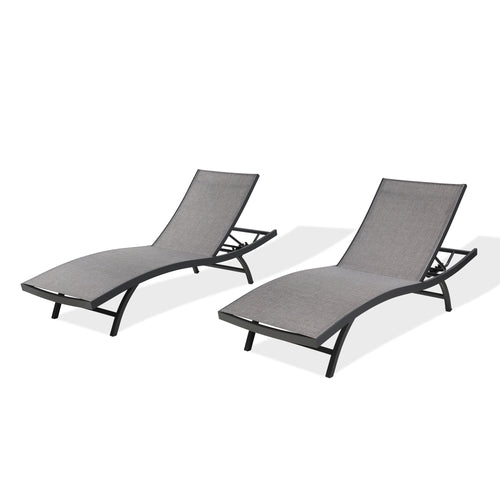 PEAKHOME Chambray Patio Aluminum Chaise Lounge Chairs With Phifertex®  Sling Fabric (Set of 2)