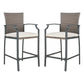 2 Pieces Patio Metal Bar Stools Outdoor Woven Wicker Height Bistro Chairs with Beige Seat Cushions