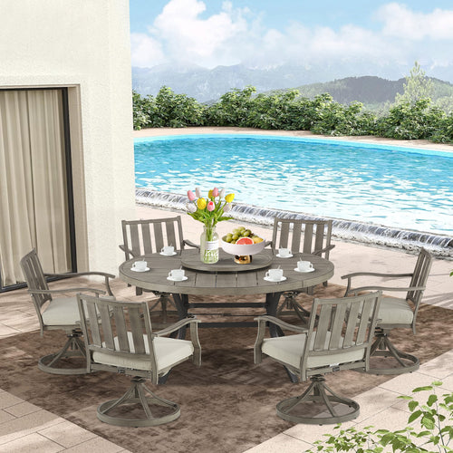 Azur Patio 4 Person & 6 Person Round 59.5" Dining Set With Removable Lazy Susan And Sunbrella Cushions
