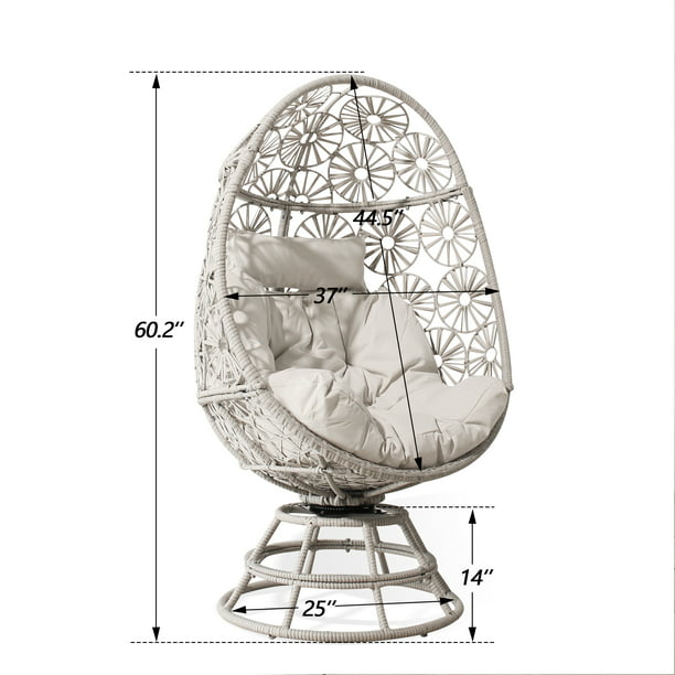Wicker Egg Chair Indoor Outdoor Swivel Lounge Egg Chair with Cushions for Patio, Backyard, Living Room