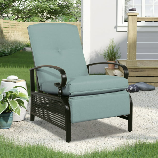 Outdoor Recliner Chair Adjustable Patio Reclining Lounge Chair with 100% Olefin Cushion (Mist)