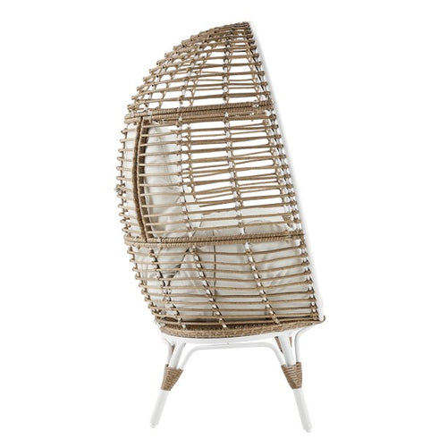 Outdoor Patio Wicker Egg Chair Indoor All-Weather Rattan Lounger Chair with Cushion for Patio, Backyard, Living Room, White