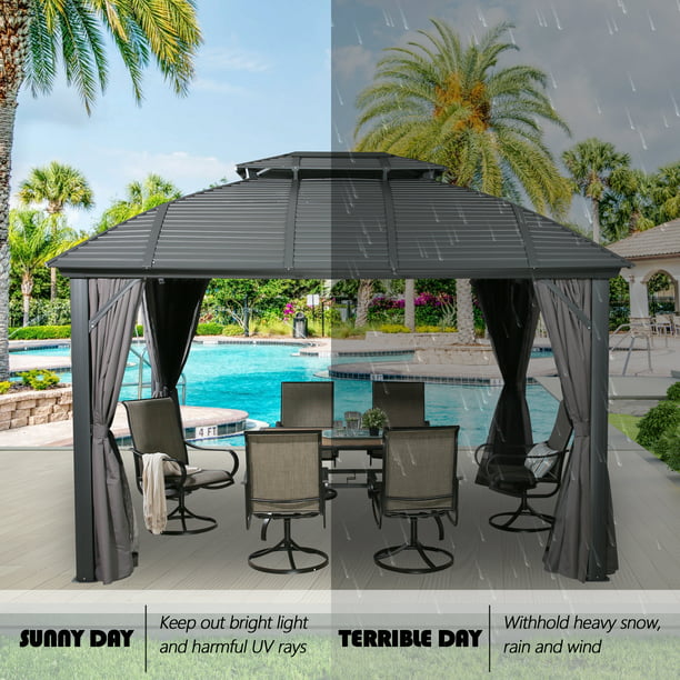 10 ft x 12 ft Aluminum Outdoor Hardtop Patio Gazebo with Double Roof for Patio, Garden, Lawn