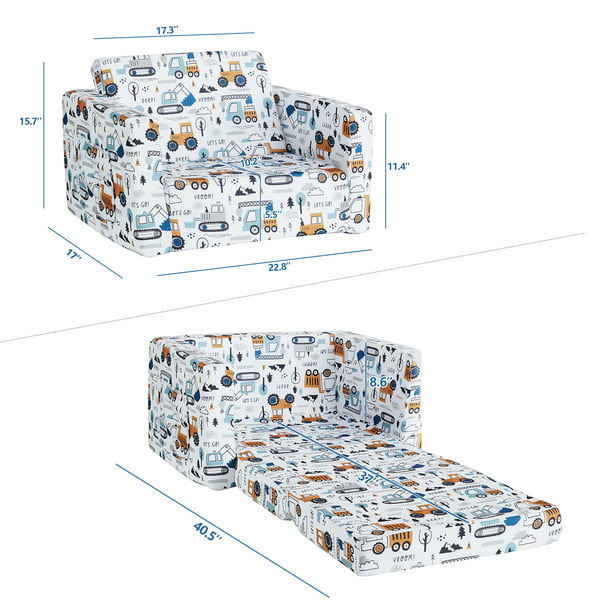 Convertible Kids Chair 2-in-1 Flip Open Kids Couch/Sleeper (Space Truck)