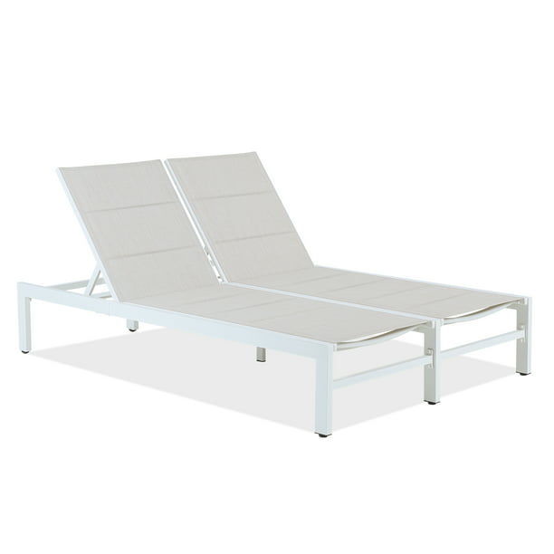 Outdoor Sling Double Chaise Lounge Chairs with Aluminum Frame, Beige