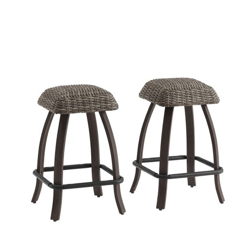 2 Pieces Outdoor Bar Height Stools All-Weather Patio Wicker Bar Chairs, Brown